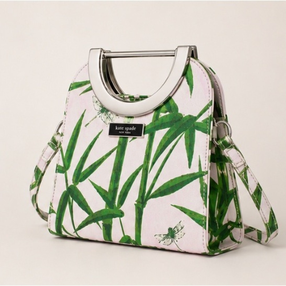 Kate Spade Bamboo Handle Dragonfly Canvas Bag Small Purse White Crossbody Prep